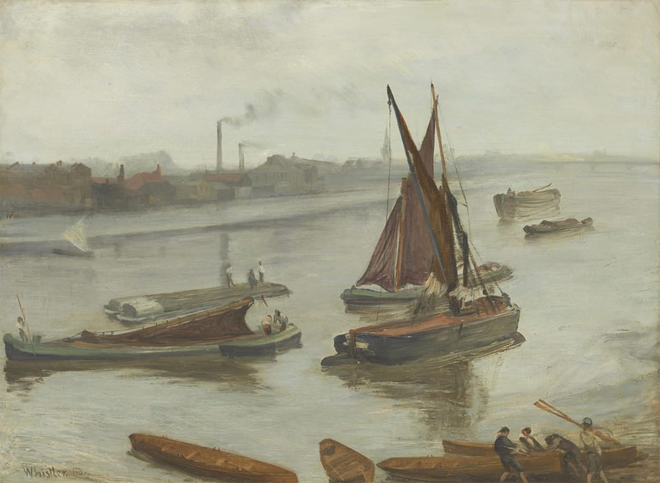 ARTXLXXBN Famous Prints Artwork Pictures Poster Painting Art Grey and Silver Old Battersea Reach by Jamess Abbott Mcneill Whistler Artwork Landscape Pictures for Home Decor 60x90cm