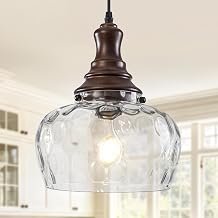 Vintage Glass Pendant Light Kitchen Island with Walnut Wood 9.8in