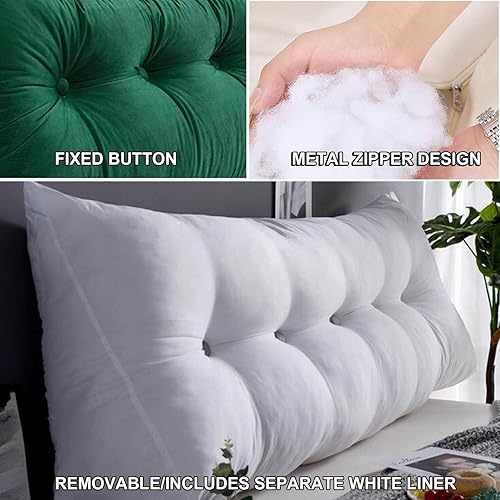 Miniatura 3 de Almohada de pared triangular con botones copetudos, cojín de apoyo de lectura, almohada de cama de lectura suave de color sólido para cuello,