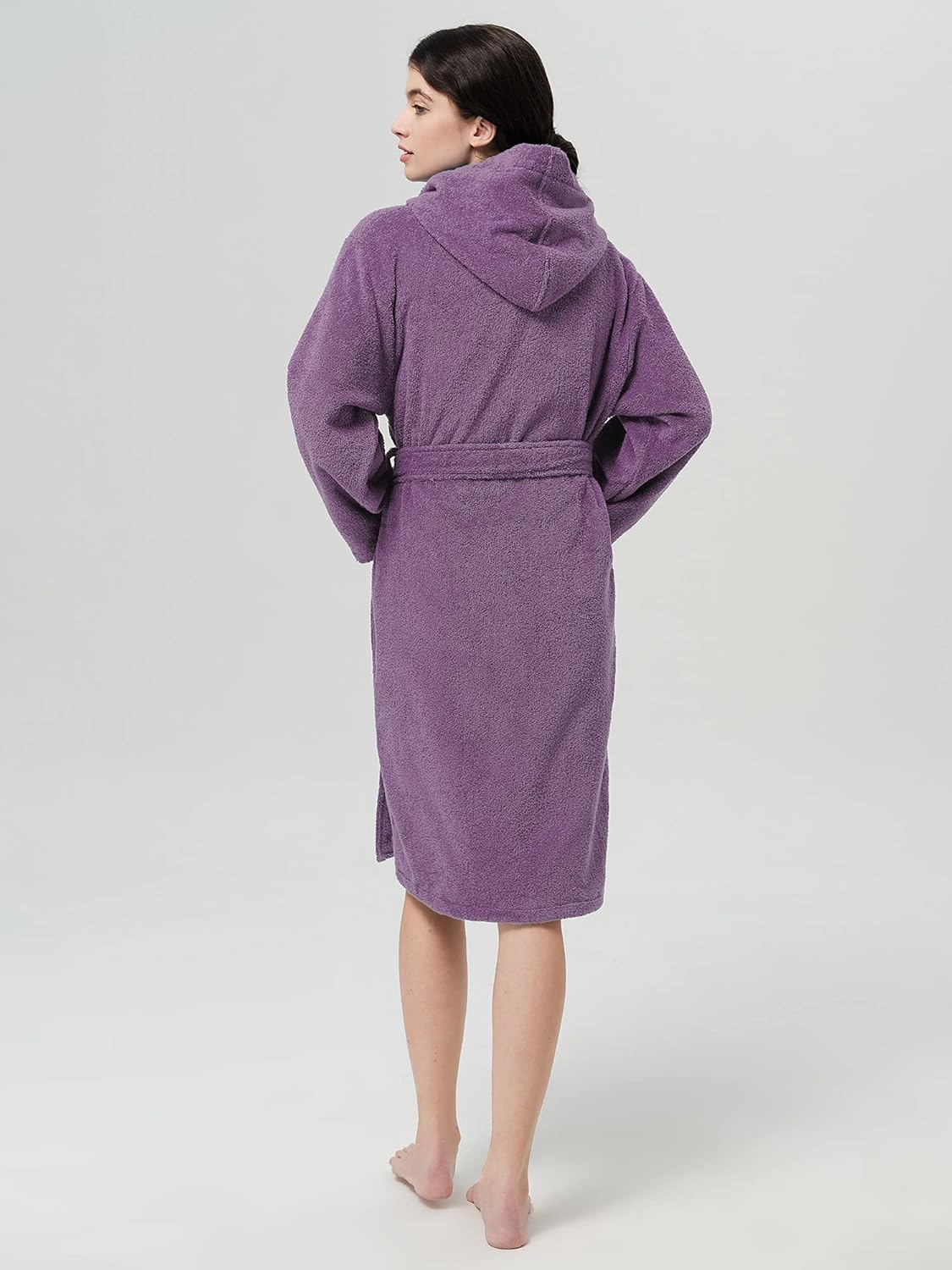 SIORO Women Hooded Terry Cloth Robes, Cotton Long Soft Plush Bathrobe for Shower, Spa, Towel Knee-Length Robe with Pockets - Image 2