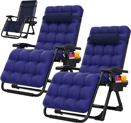 Miniatura 17 de Suteck Silla de Gravedad Cero, Silla de Camping Reclinable con Cojín Removible, Bloqueo Mejorado y Portavasos, Sillas Reclinables de Patio Plegables