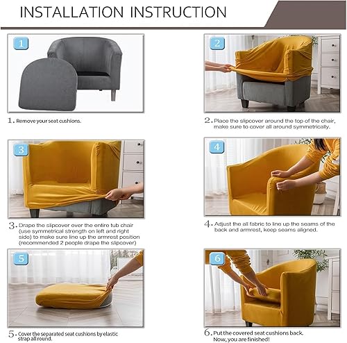 Miniatura 6 de Funda para silla de club, 1 pieza para silla de bañera con funda de cojín, funda para silla de barril, protector de muebles para sala de estar,