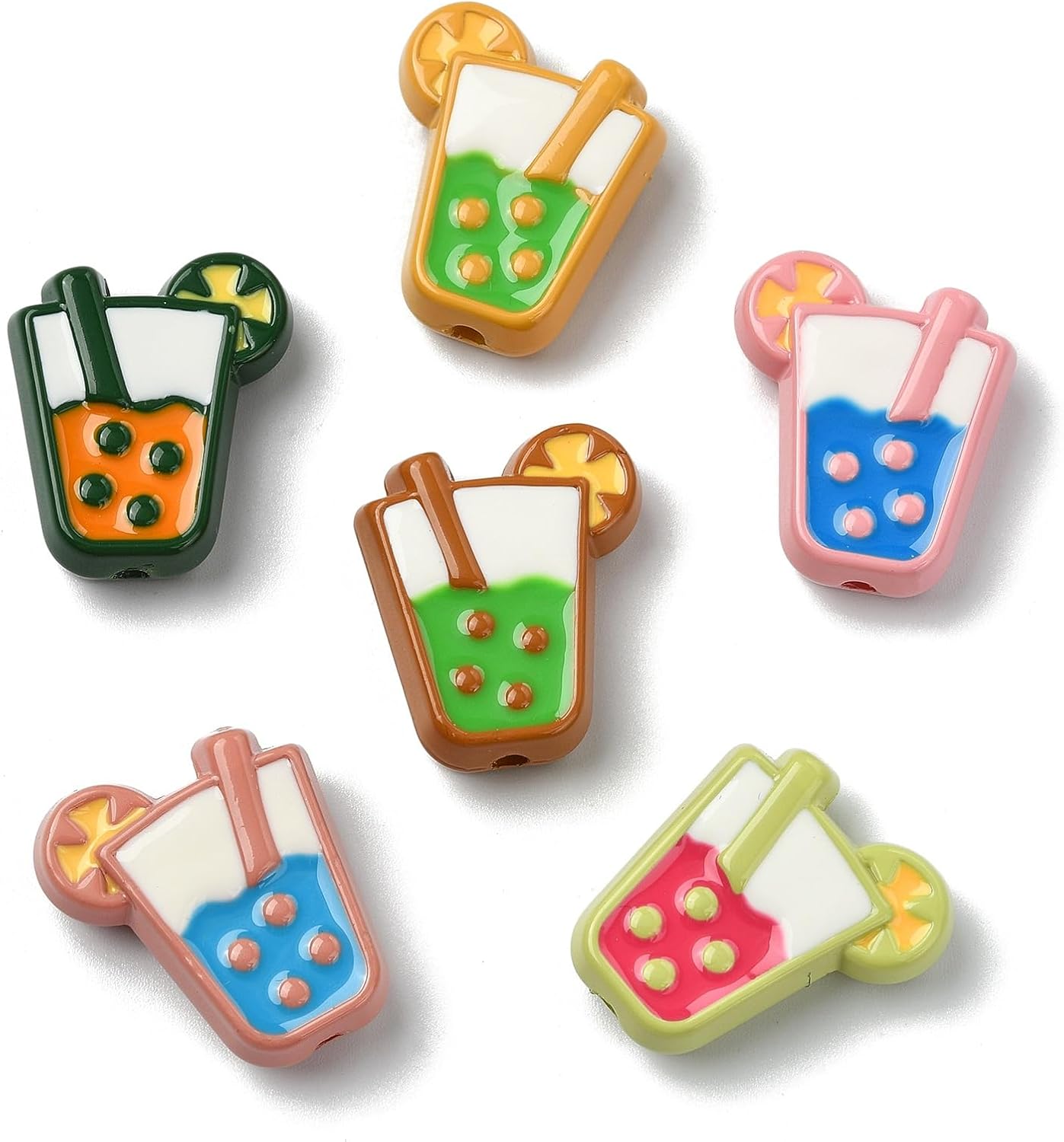KitBeads 12Pcs 6 Colors Acrylic Enamel Hand-Drawn Bubble Tea Cup Beads