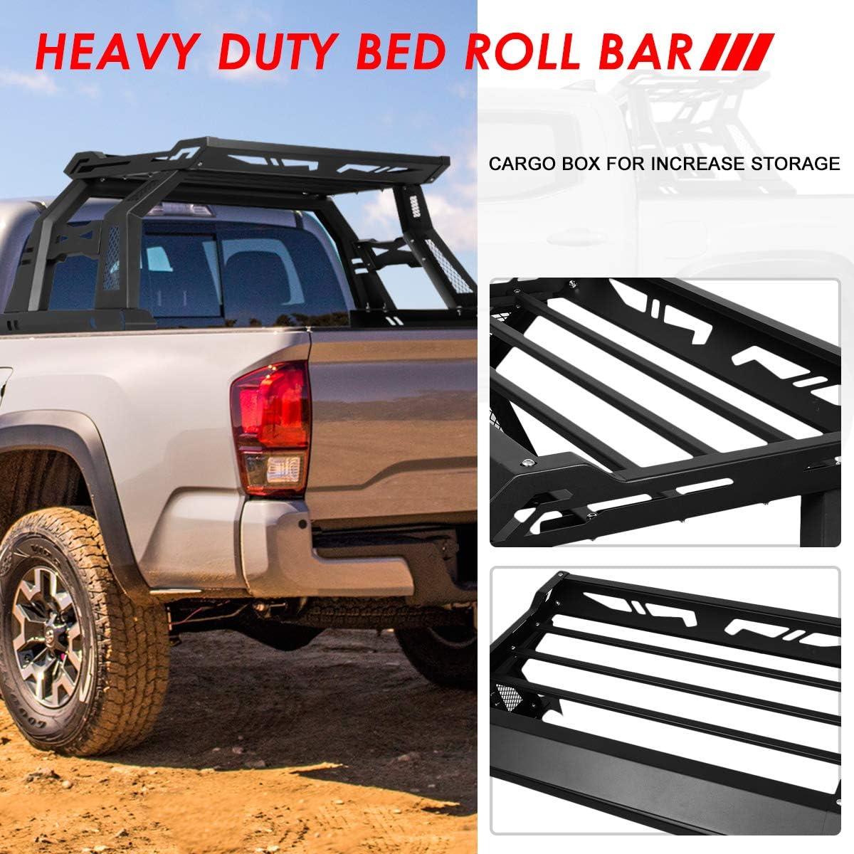Auto Dynasty Roll Bar Compatible with 2005-2020 Toyota Tacoma, Aluminum Sport Bar with High Mount Cargo Bracket, Offroad Truck Bed Chase Rack
