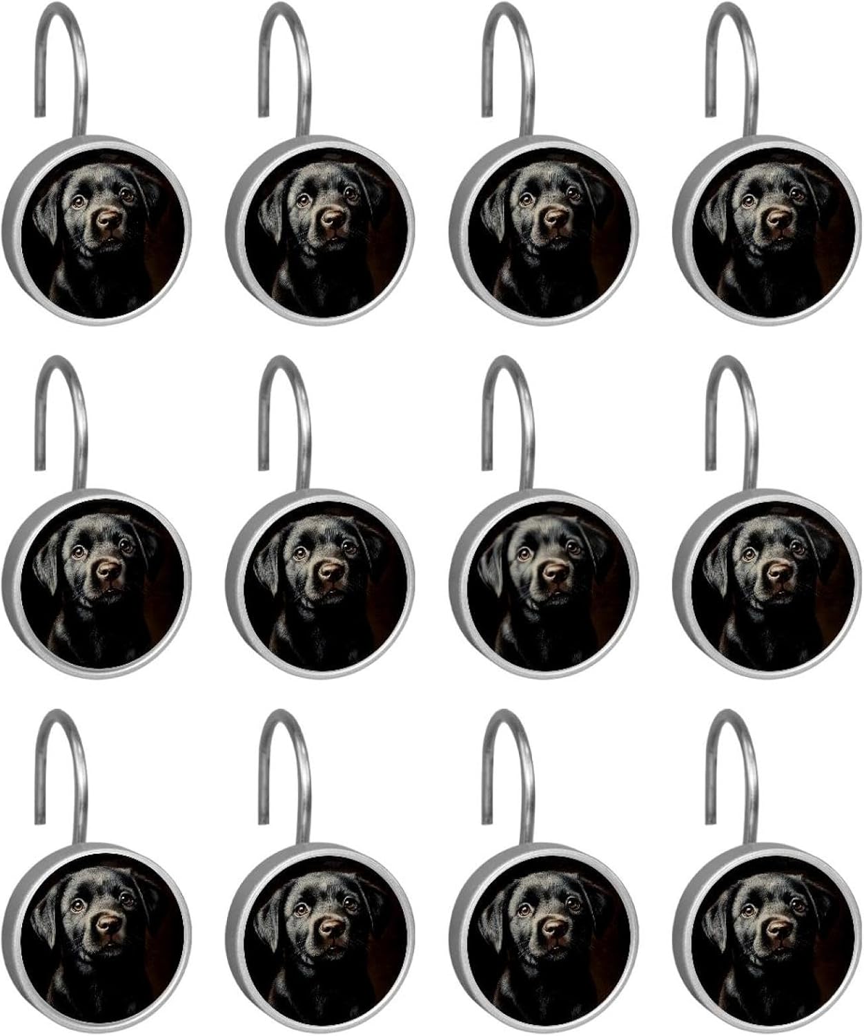 12 Pcs Round Shower Curtain Hooks Stainless Steel Decorative Hanger Rings for Bathroom Kitchen Bedroom Curtain Rods, Labrador Puppy (3)