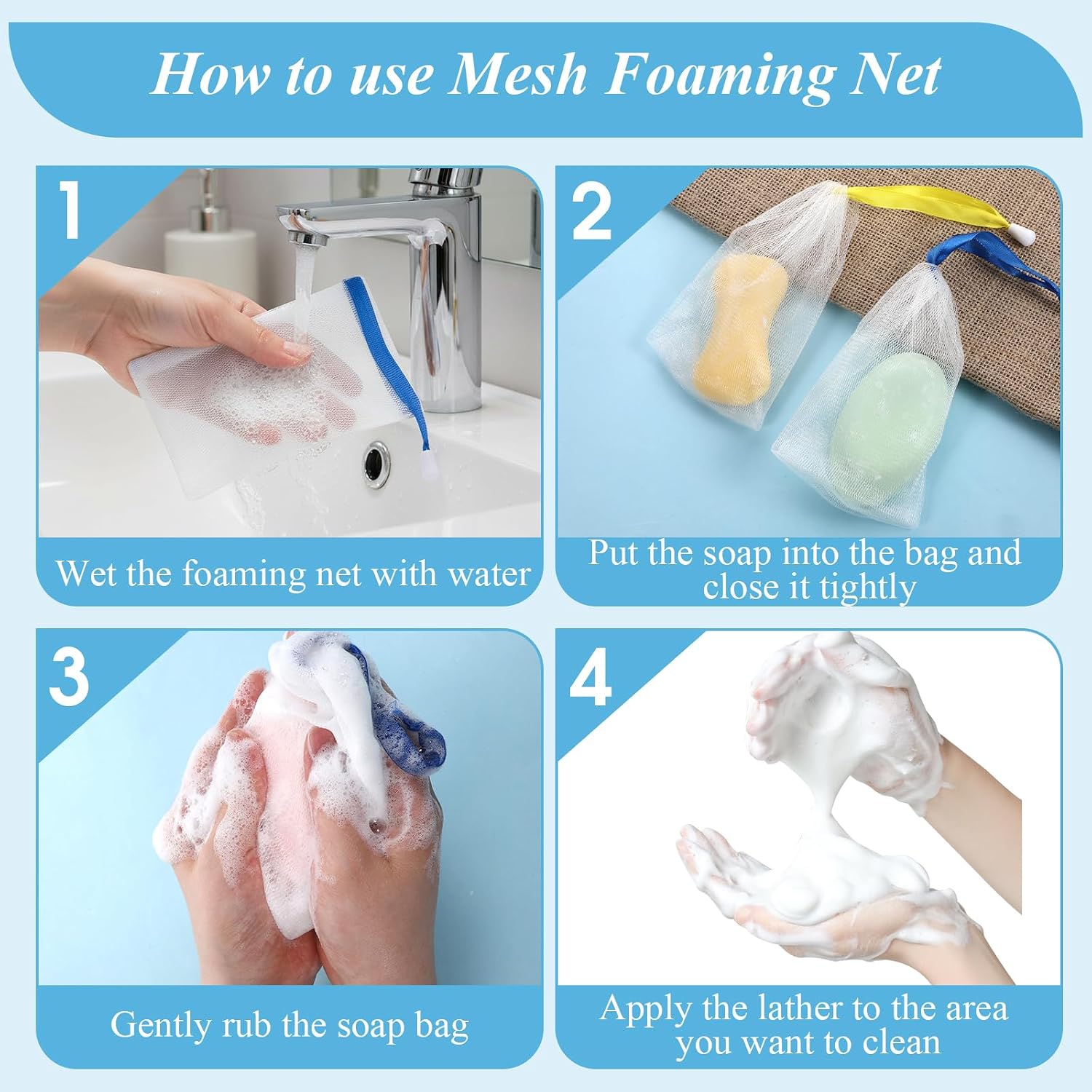 20Pcs Mesh Soap Bags for Shower, Exfoliating Soaps Saver Pouch Net Bag with Drawstring Thicken Foam Net Soap Saver Sack for Foaming Drying Body Facial Cleaning Tool for Bath Shower Multicolor