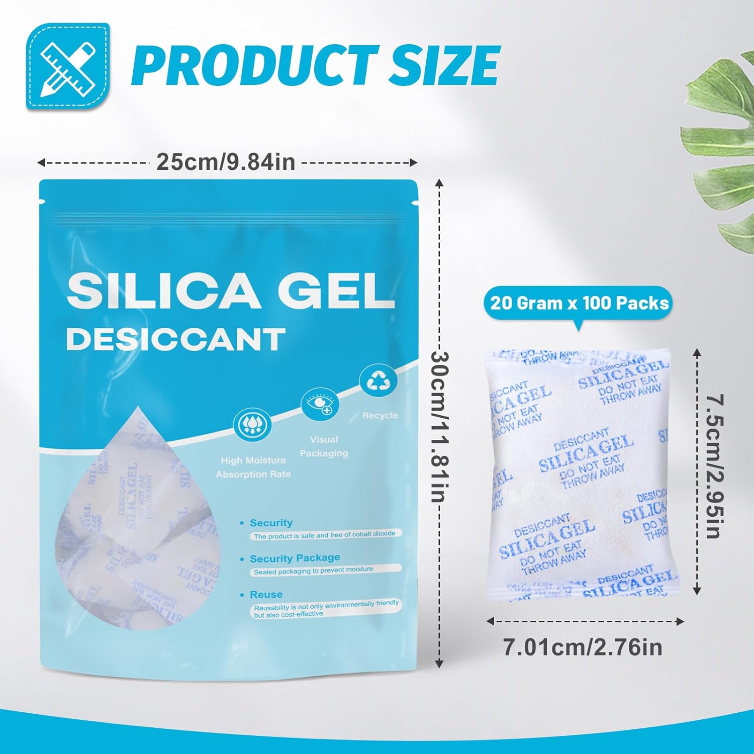VOISEN 20 Gram 100 Pcs Color-Indicating Silica Gel Packets, Premium Food Grade Desiccant, Transparent Desiccant, Desiccant Packets for Storage, Premium Desiccant Packs for Food, Electronics, Closet