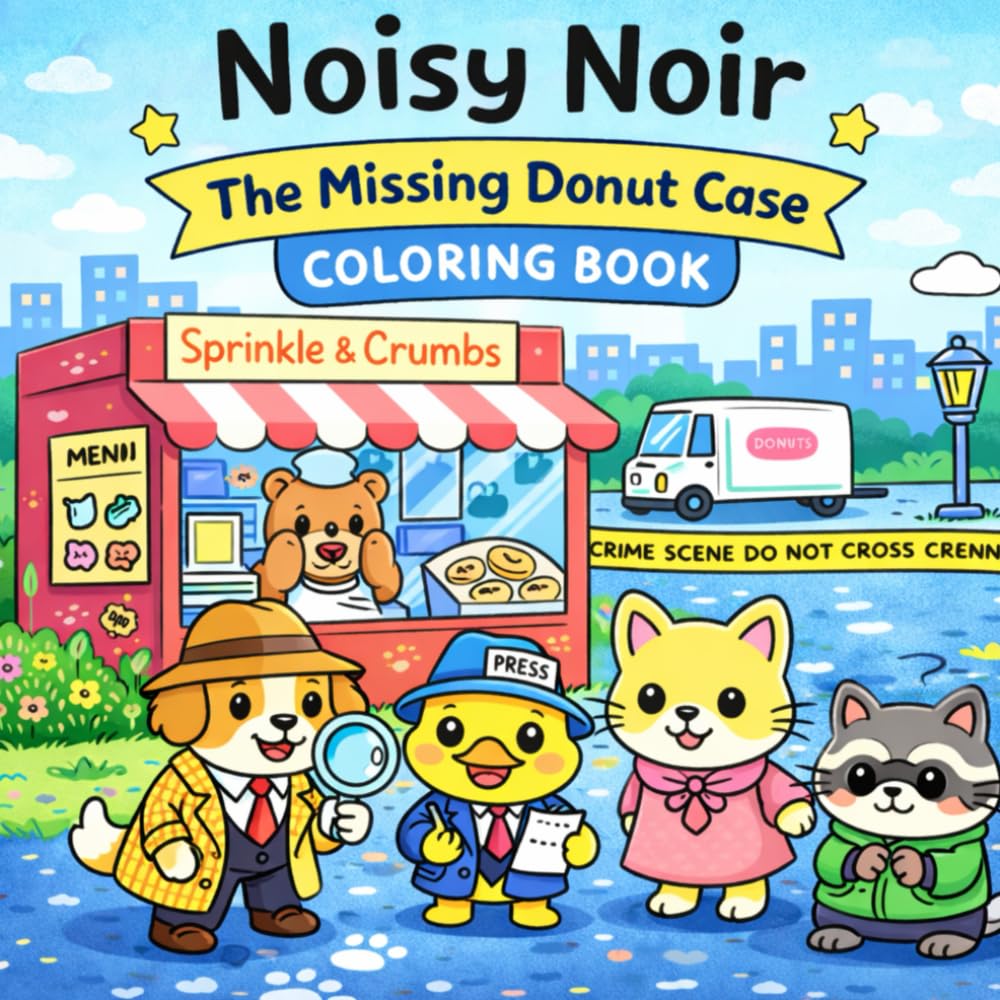Noisy Noir The Missing Donut Case Coloring Book: Kawaii Adorable Animal Detectives Coloring Page for Kids and Adults