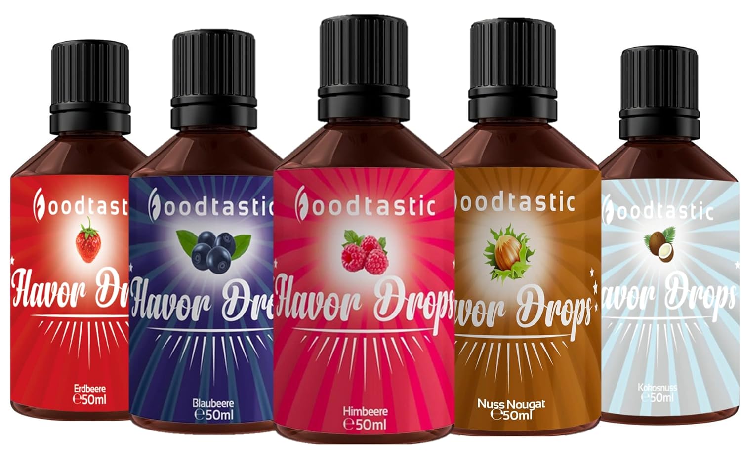 Foodtastic Flavor Drops Fruity Bundle mit 5 Sorten | Flavdrops Aroma Tropfen | Quark, Wasser ...