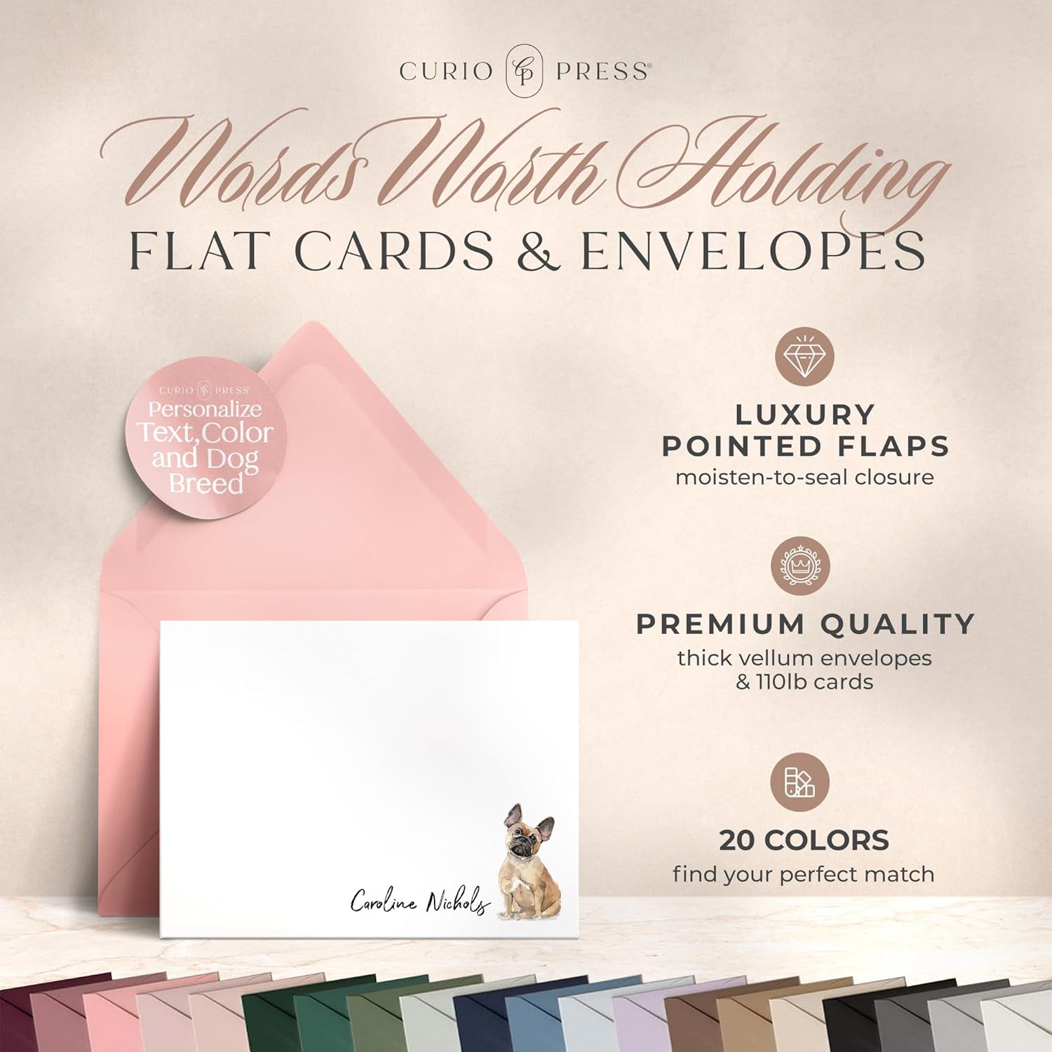 Personalized Stationery for Women and Men, 85 Breed Dogs Flat Card with Custom Note Cards Name & Dog Thank You Cards with Envelopes Personalized Stationary Custom Card for Gifts - Dogs Flat