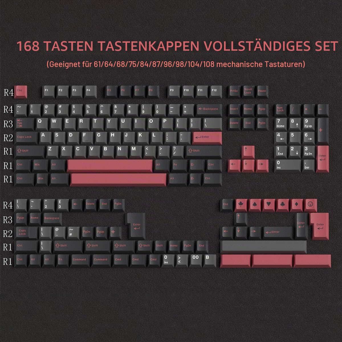 Sunzit Evil Dolch Keycaps Double Shot 170 Tasten Kirschprofil ABS-Tastenkappen für MX-Schalter ISO/ANSI-Layout Mechanische Tastatur