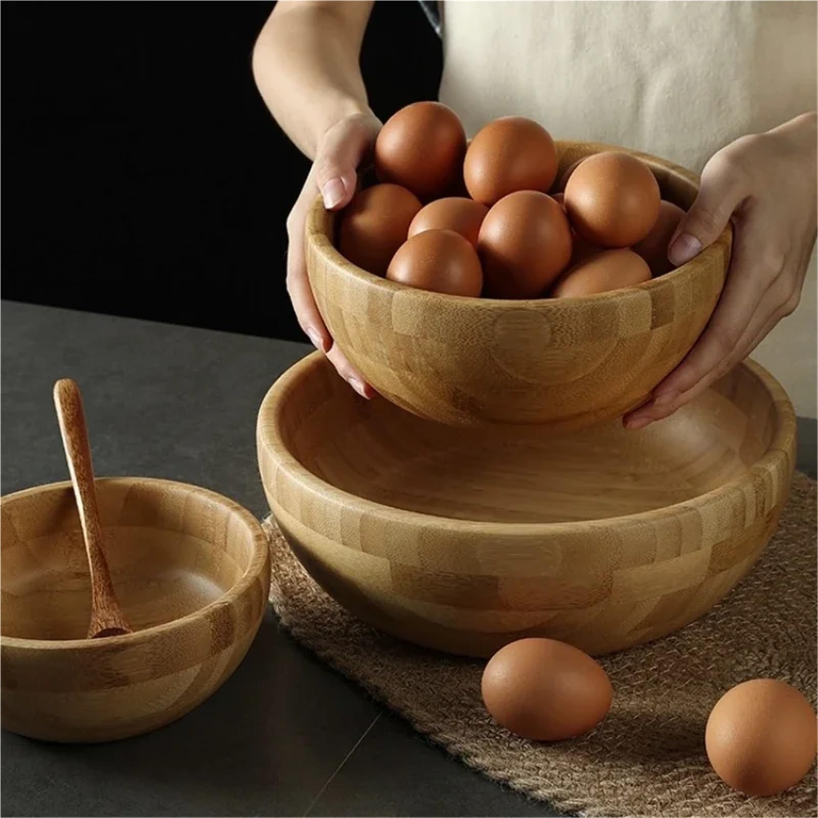 Ensaladera Cuenco de Madera for Ensalada Cuenco Grande de bambú para la Cocina Ensaladas Postre Merienda(MW0023)