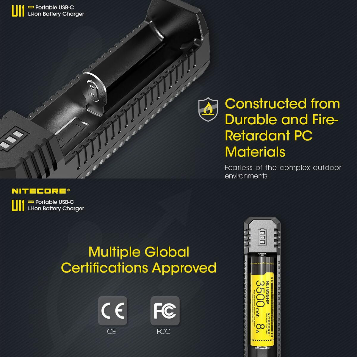 Nitecore UI1 ładowarka akumulatorowa z mikro USB, ładowarka do akumulatorów akumulatorowych, stacja ładująca na kemping i na zewnątrz, czarna