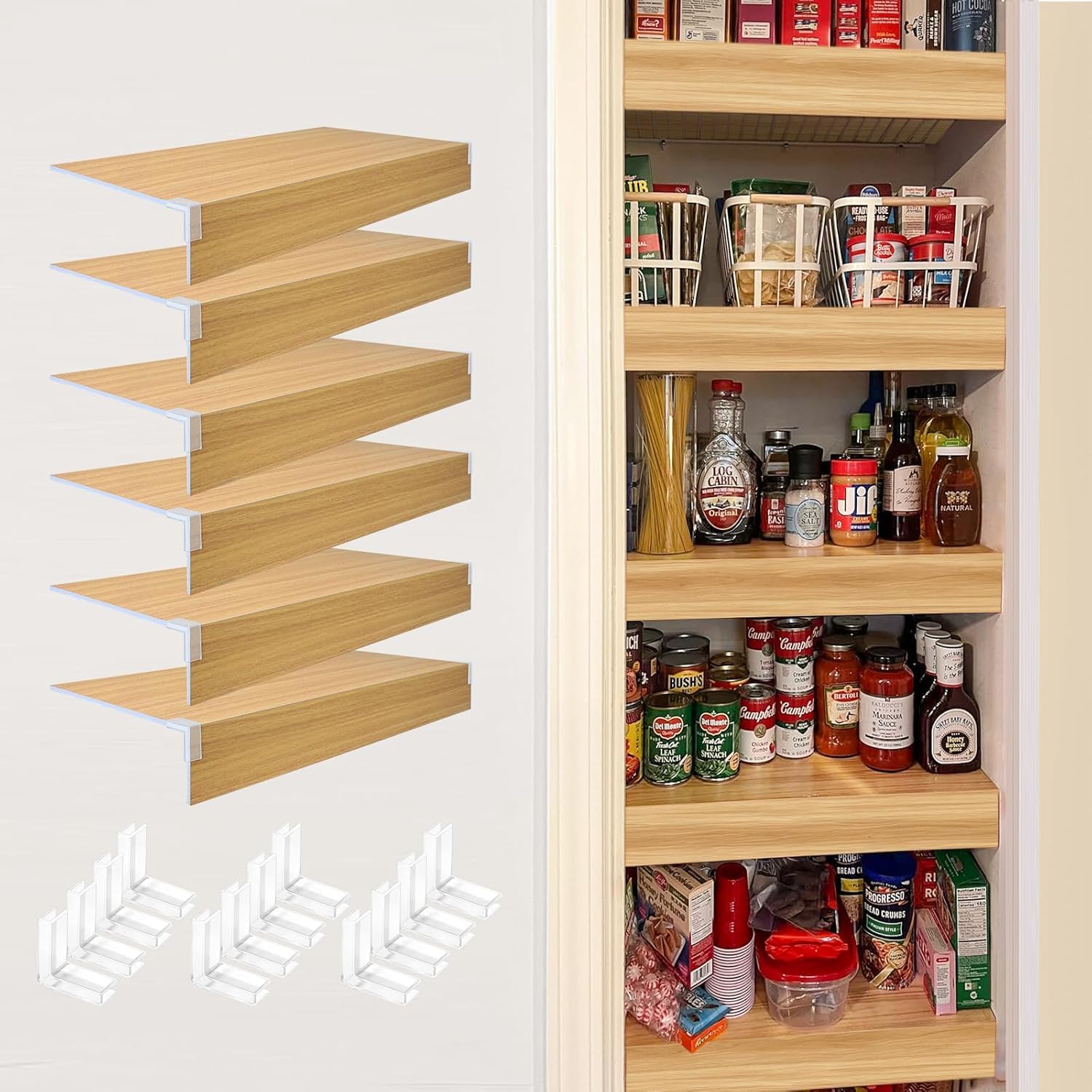 Zebrabox 35x16 inch PVC Faux Wood Wire Rack Covers with12 Holders,Set of 6,Shelf Cover for Wire Shelving,Durable and Moisture-Resistant Shelves Cover for Store,Pantry,Kitchen,Removable Closet,Office