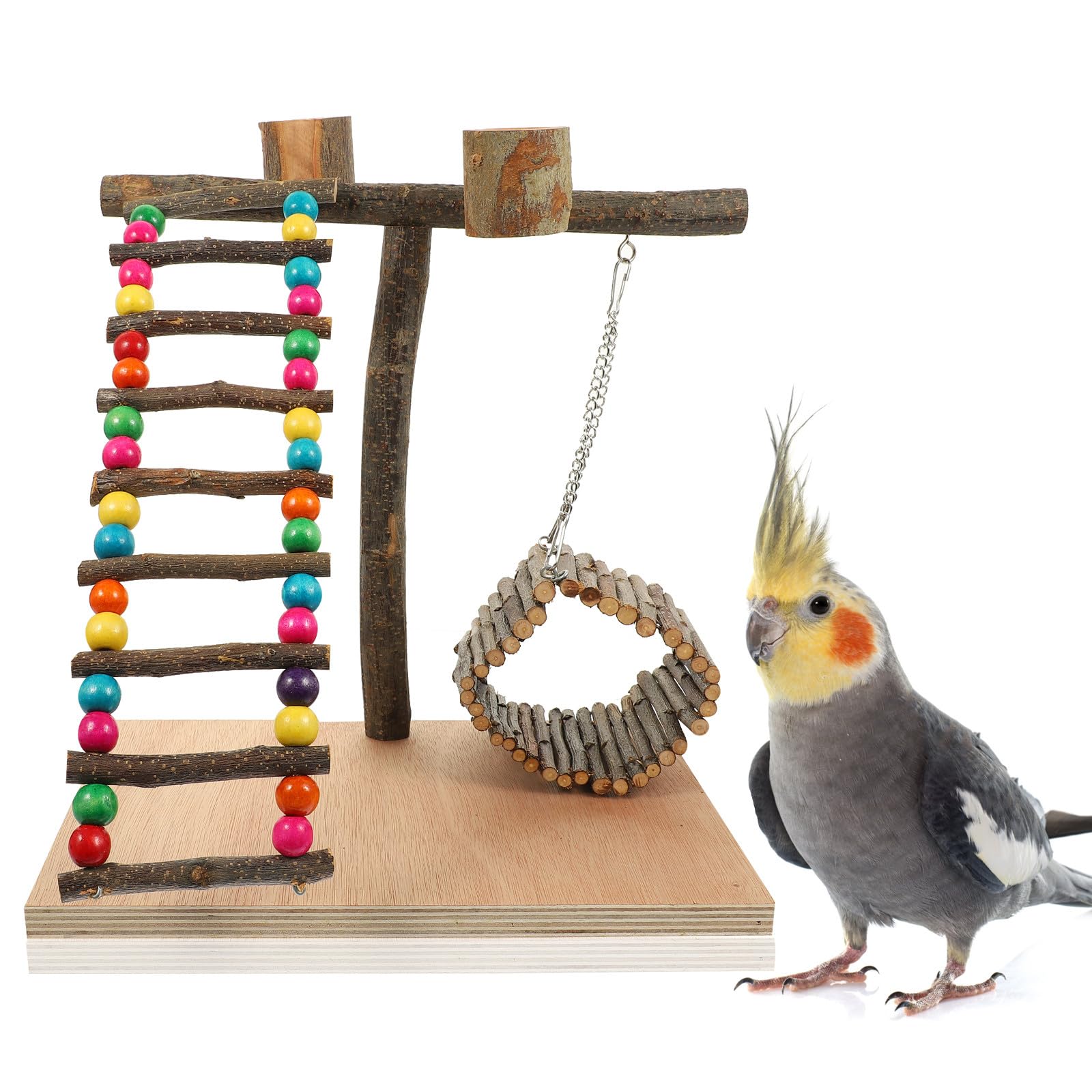 ERINGOGO Robuster Hölzerner Papageien Trainingsständer als Vogelspielplatz und Sitzplattform für Desktop Dekoration und Vogelzubehör