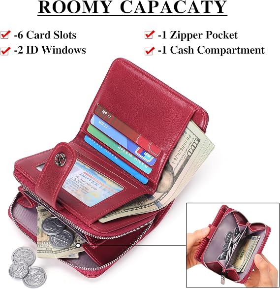 FALAN MULE Purses for Women RFID Blocking Small Compact Bifold Women's Wallet Zipper Coin Pocket Credit Card Holder Ladies Purse with ID Window