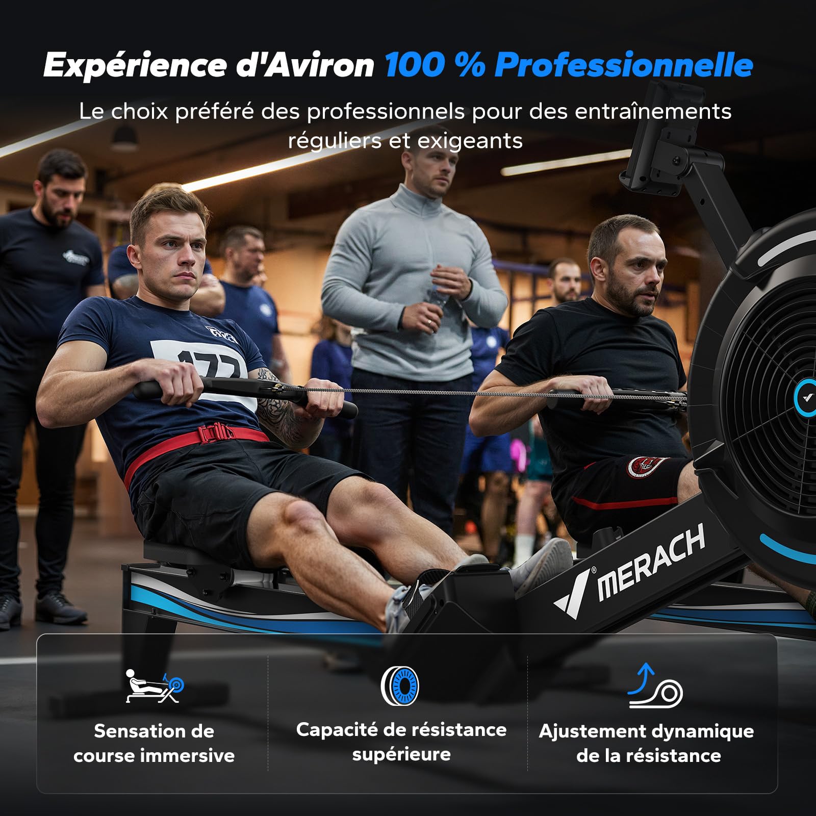 MERACH Rameur d'appartement à Résistance Aérienne, 10 Niveaux Réglables avec APP Exclusive, Rameur Professionnel Musculation pour Intérieur, Siège Ergonomique Confortable, Stockage Facile
