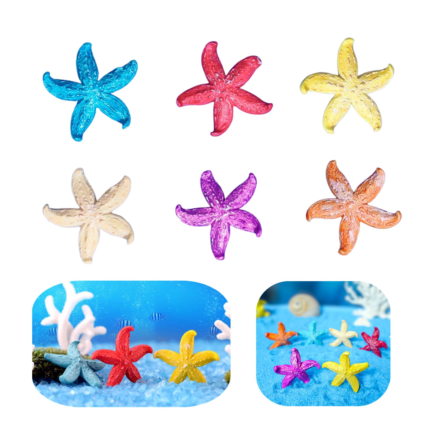 XMHBG 6 PCS Resin Starfish Decorations for Aquarium - Colorful Artificial Starfish Ornaments, Fish Tank Decor, DIY Crafts, Home & Wedding Table Centerpiece Decorations