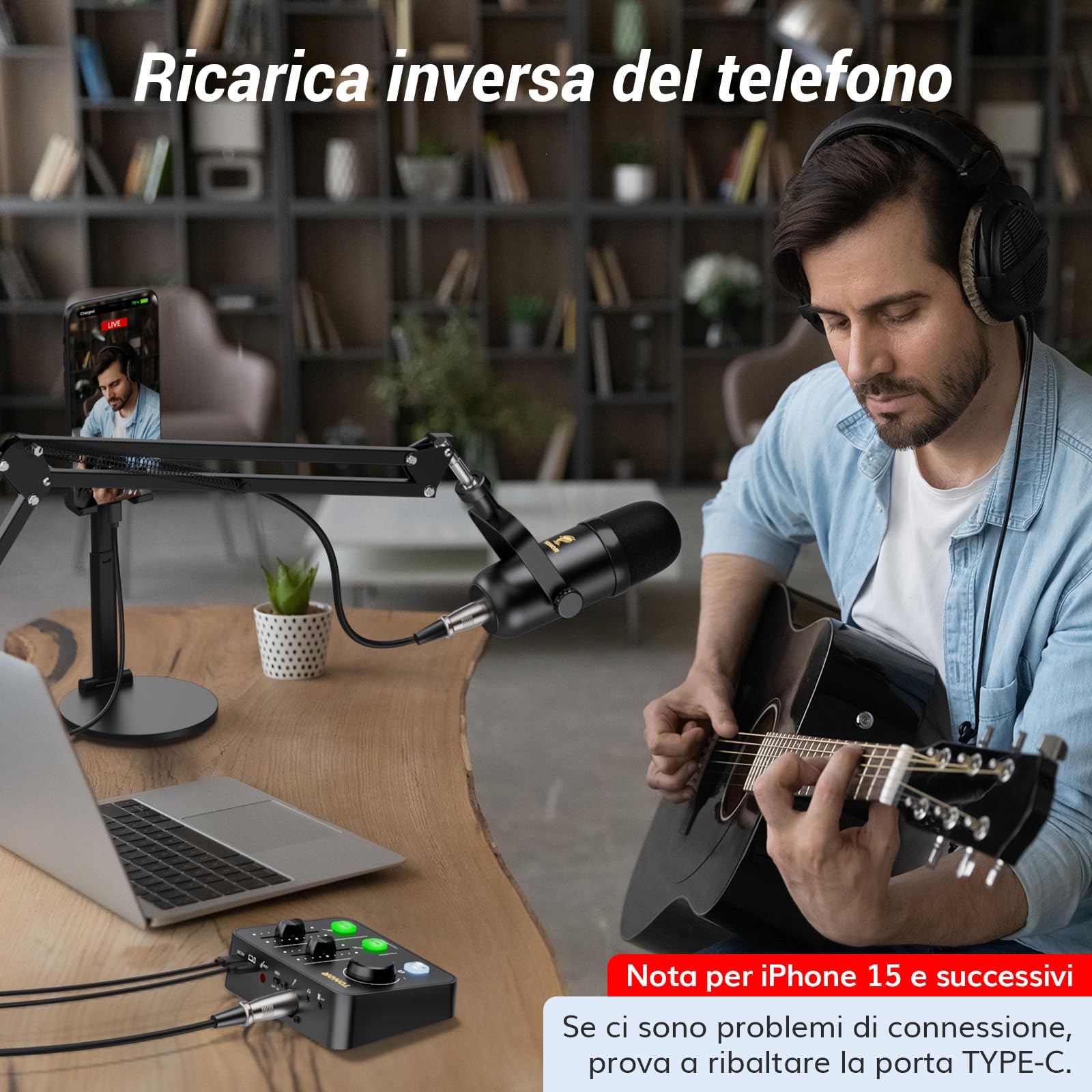 TONOR Podcast Equipment Bundle, Mixer Audio con Microfono Dinamico di Boom Arm Set, Microfono XLR con Interfaccia Audio da Studio, Pacchetto all-in-one per Podcasting, Streaming, Registrazione POD-1