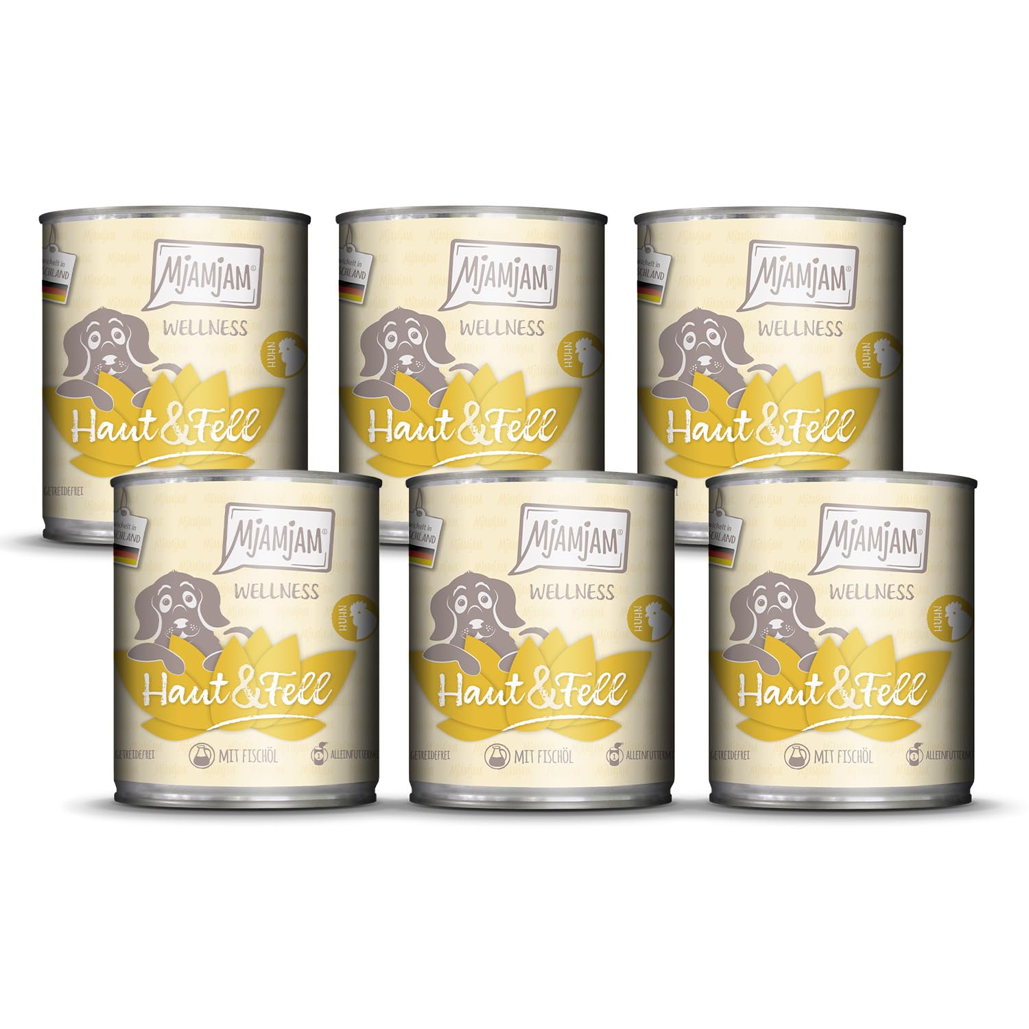 MjAMjAM - Comida húmeda premium para perros - Wellness - Piel y pelo - Pollo, pack de 6 (6x800g), sin cereales