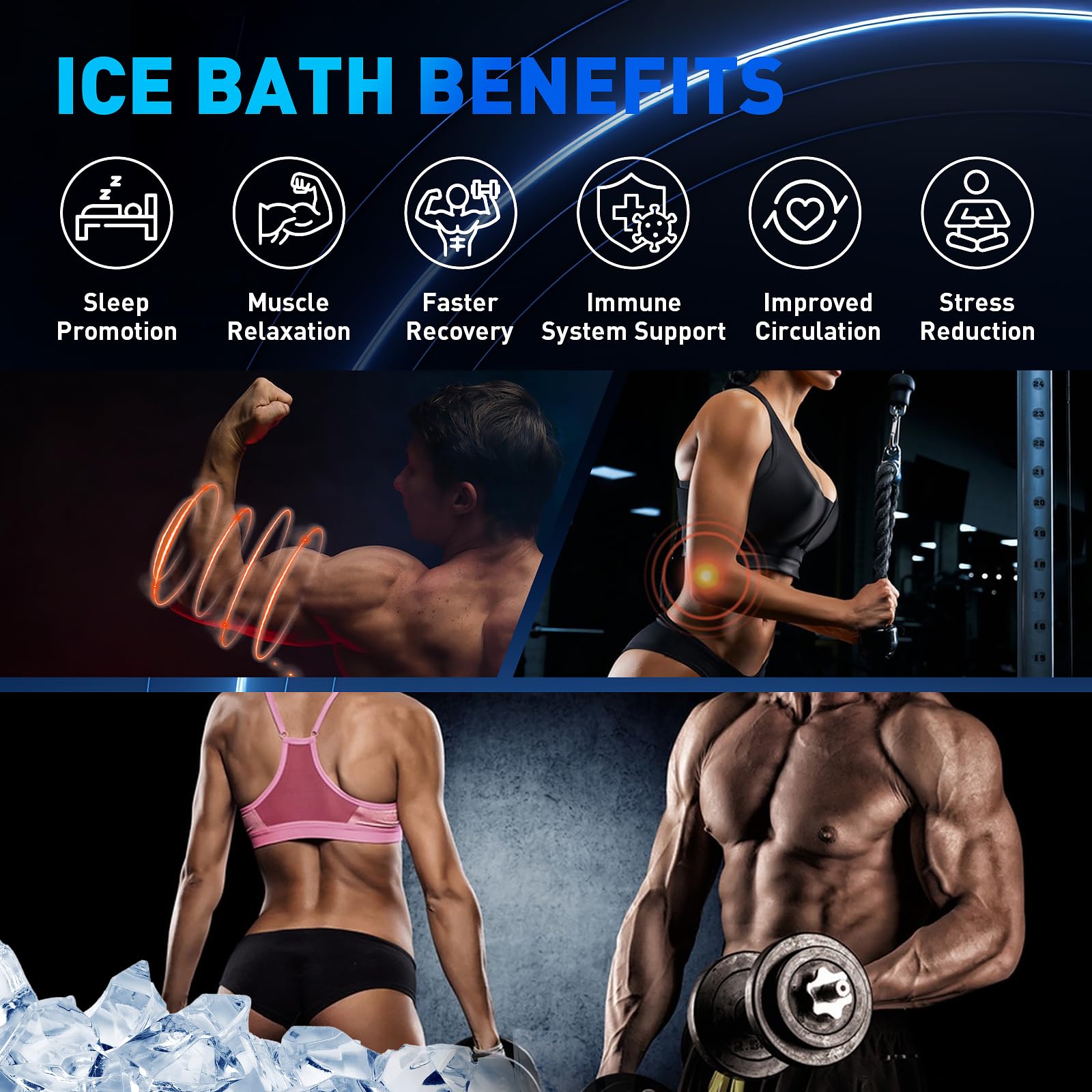 Cubo de baño de Hielo XXL, Bañera de Hielo Inflable para Atletas, Compatible con Enfriador de Agua, Portátil de recuperación de Hielo con Tapa, 150 x 76 x 72cm, Negro