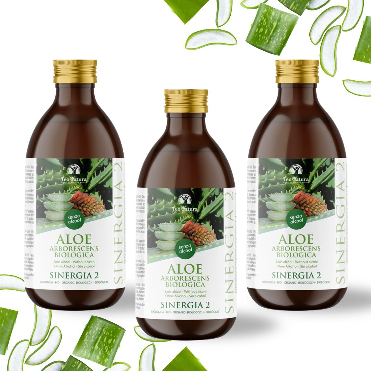 Teo Natura Synergie 2 – Trinkergänzungsmittel – Rezept von Padre Zago (ohne Alkohol) mit Aloe Arborescens und Bio-Honig – 1,5 l (3er-Pack)