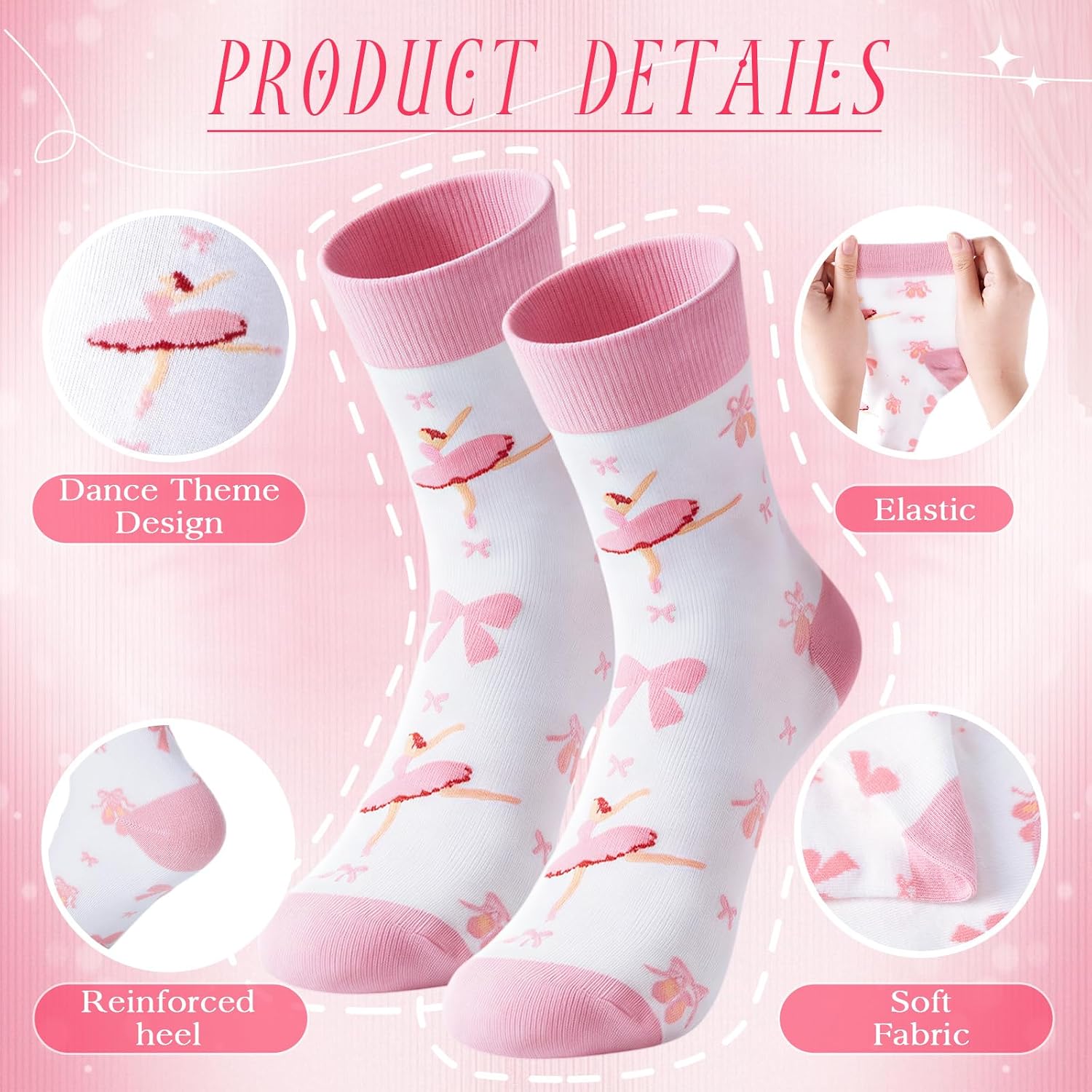 Glitopper 24 Pairs Dance Theme Socks Dancer Team Gifts Bulk for Women Sister Ballet Lovers Teacher Party Favors Accessories