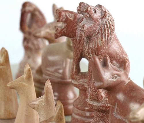 Miniatura 5 de Global Crafts Juego de ajedrez de animales y tablero de esteatita tallada a mano de 15 pulgadas (Kenia)