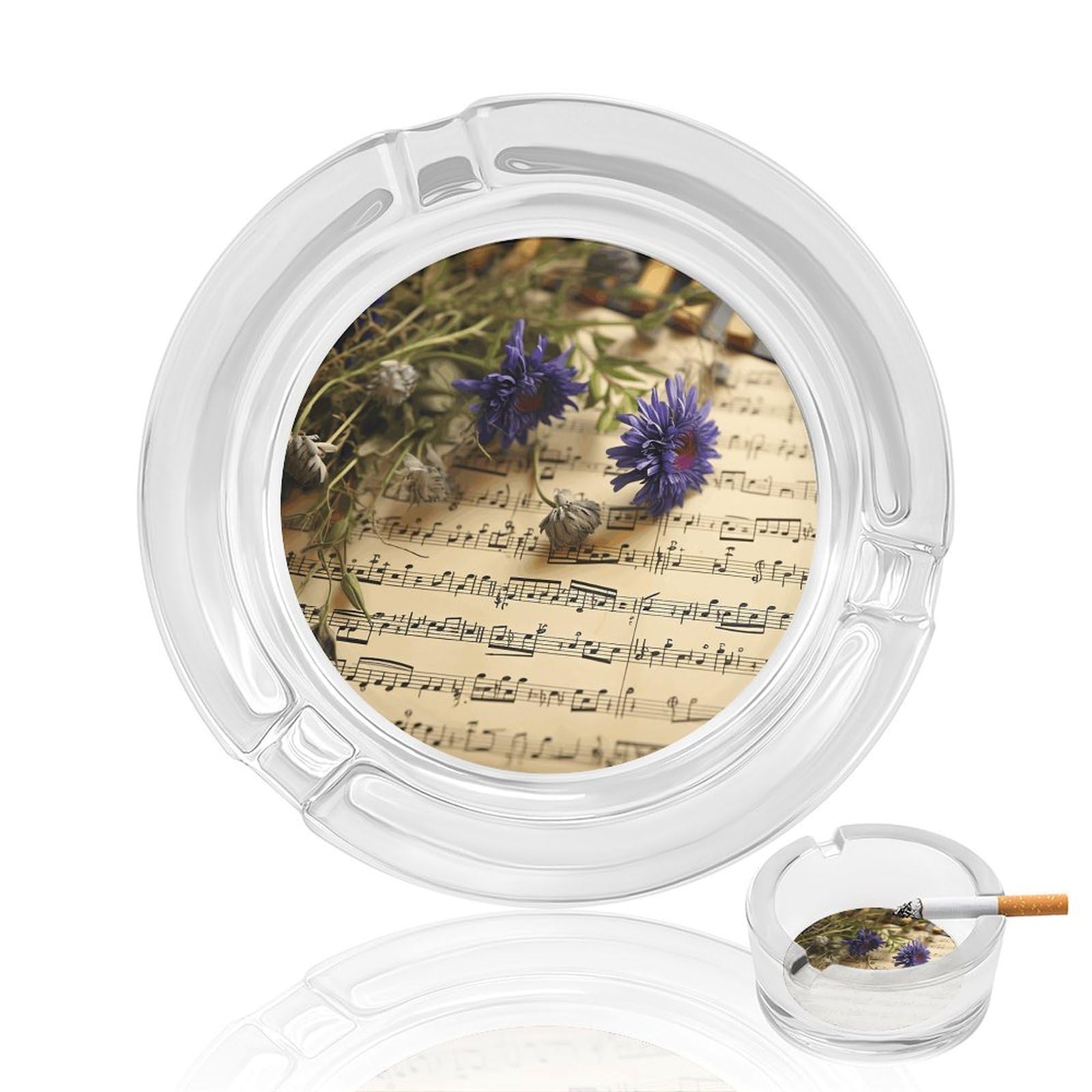 Cendrier en verre pour fumeurs intérieur extérieur style feuilles de musique