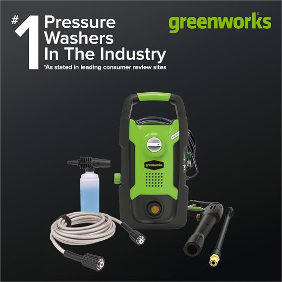 Greenworks 1600 PSI (1.2 GPM) Electric Pressure Washer (25, 40, Soap Applicator) Ideal For Cleaning Cars, Trucks, Boats, Outdoor Patio Furniture, Decks, and Windows