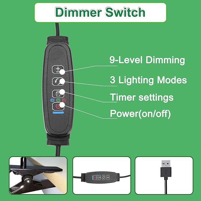 Sunny Power Sunny Power Clip On Grow Lights for Indoor Plants Full Spectrum, 6000K LED Plant Light for Indoor Growing With Adjustable Auto On/Off Timer, Dimmable, 3 Lighting Modes White Red Leds for Seed Starting photo 3