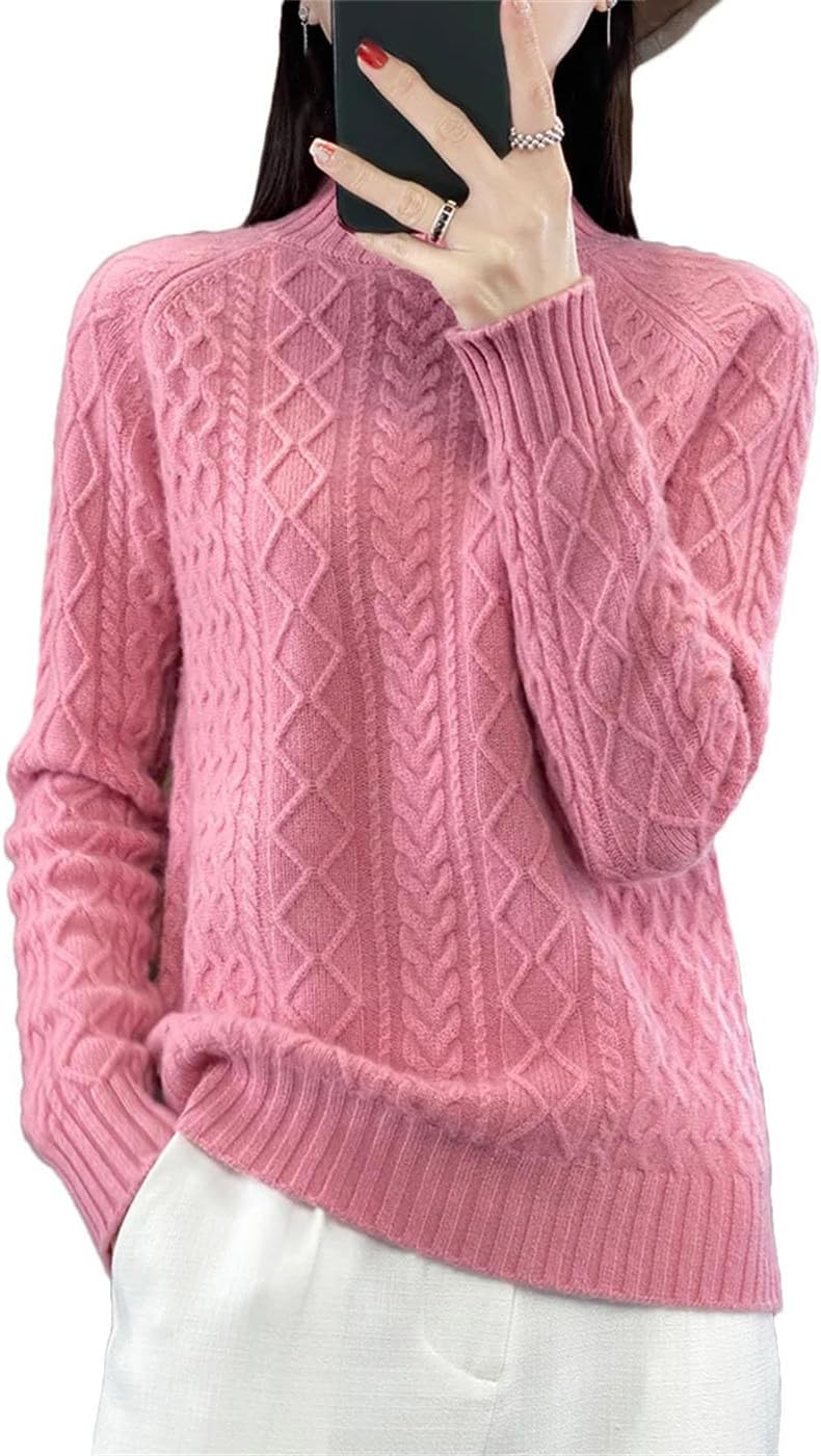 Women's 100% Merino Wool Sweater Long Sleeve Turtleneck Loose Pullover Winter Thicked Warm Office Casual Jumper