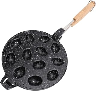 Walnut Cookie Maker, 12 Holes Nut Cookie Shaped Moldes Anti Stick Aluminum Alloy Cookie Assorted Maker with Wood Handle, Cookie Candy Maker Pan for Cakes Egg Waffle (Black)