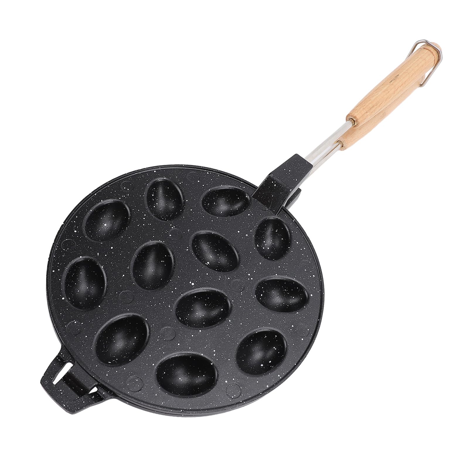Machine à biscuits aux noix 12 trous |Poêle antiadhésive en alliage d'aluminium pour gâteaux/gaufres aux œufs/pâtisseries |Manche en bois composite, facile à nettoyer et passe au (Black)