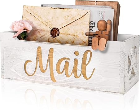 Mail Holder Countertop - Mail Organizer Countertop, Mail Holder Box for Desk, Letter Holder, Mail Tray, Mail Basket for Counter, Rustic Wooden Mail Storage Organizer Wall Mounted