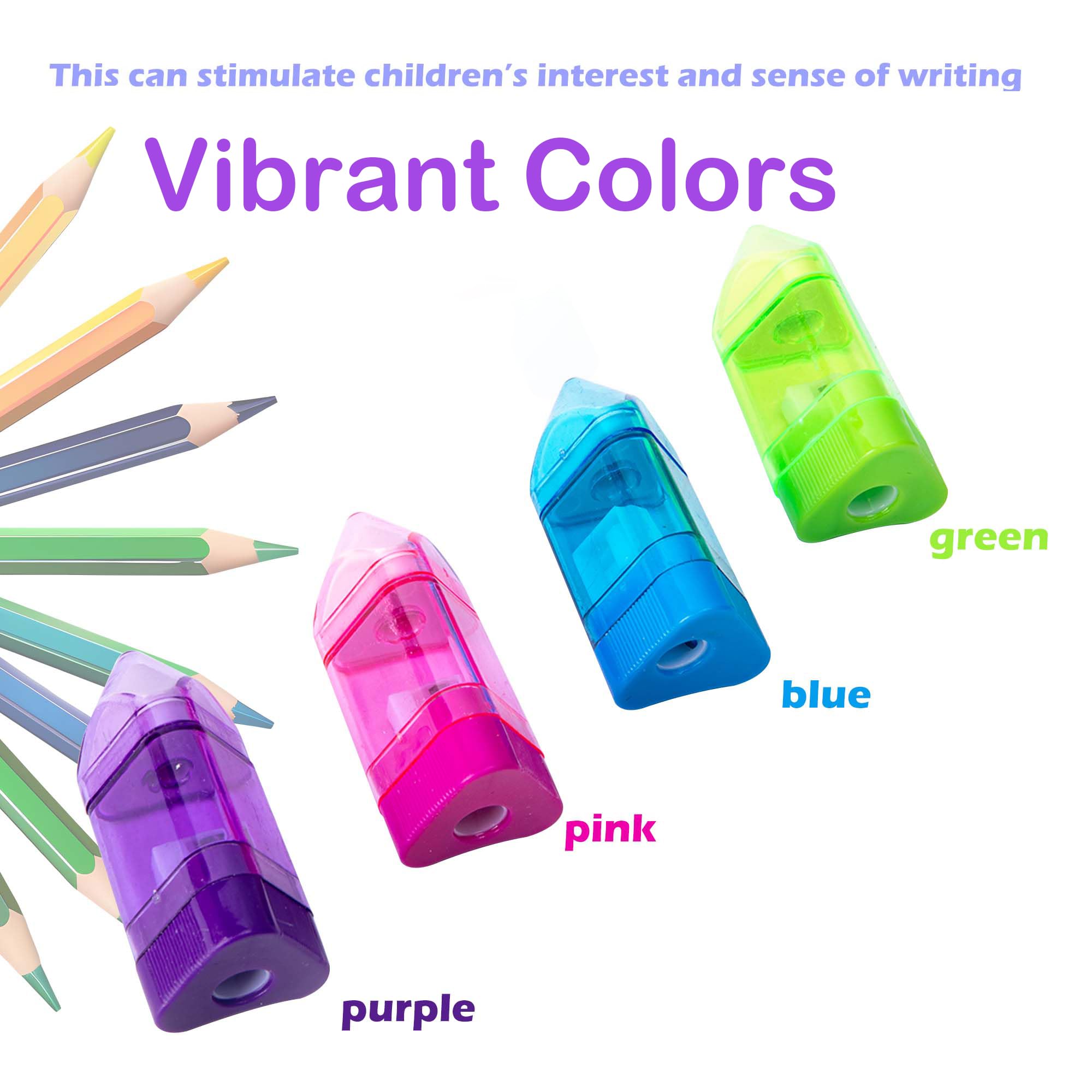 Alpurple - Sacapuntas manual con goma de borrar para lápices de tamaño regular y lápices de colores para la escuela, la oficina y el hogar (20 unidades)