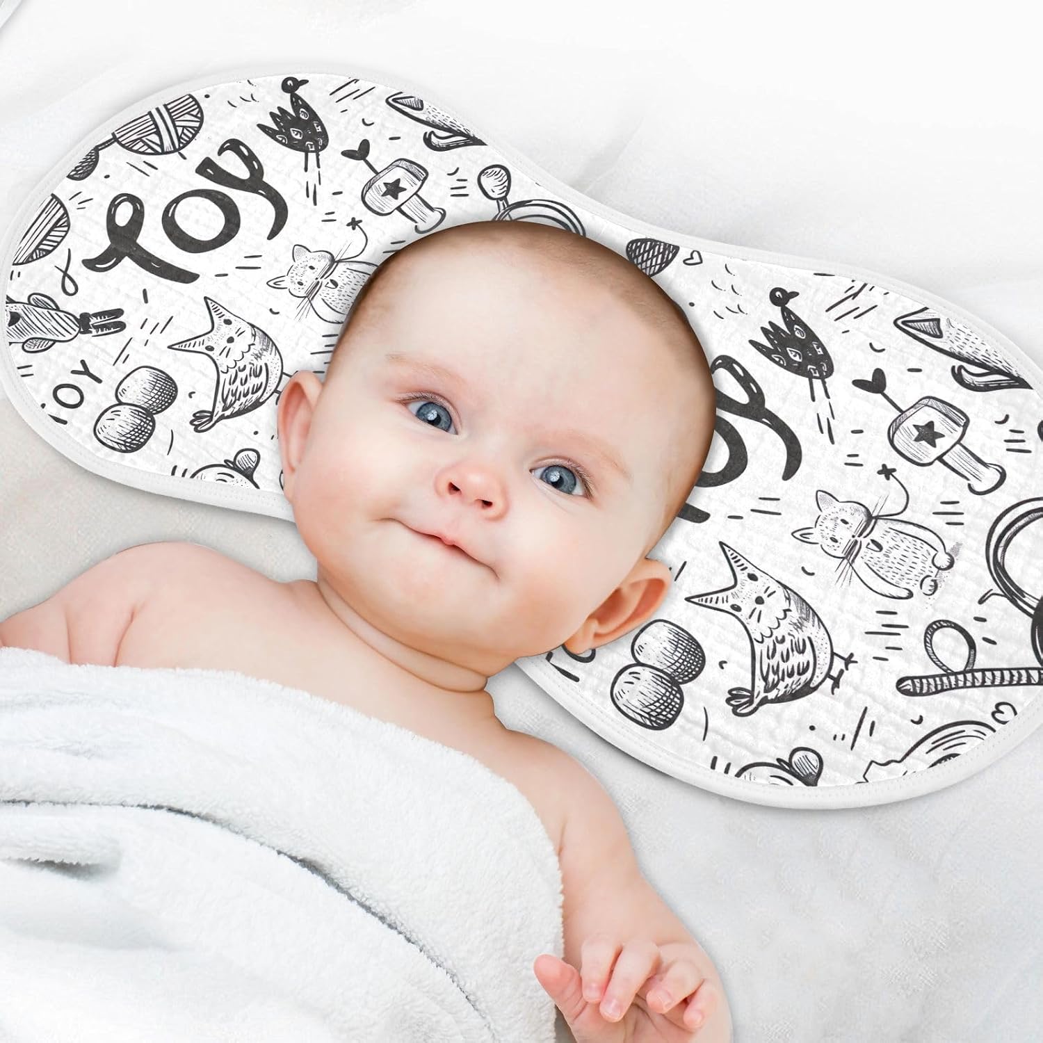 Animal Sketching Muslin Baby Burp Cloths Feeding Cloths Face Towel Soft and Absorbent Bibs for Newborn Boys Girl- 4 Pack
