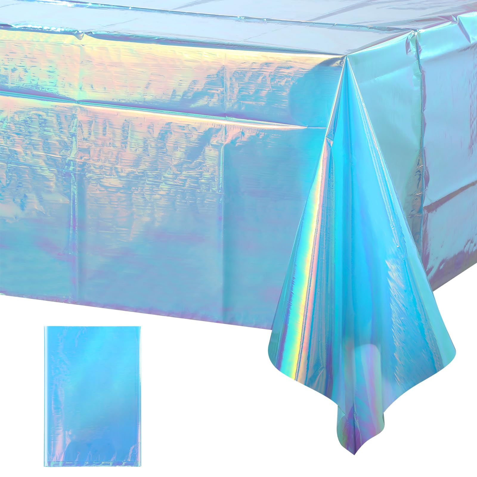 FunnyPars 1 Pack Iridescent Blue Plastic Tablecloth,Shiny Blue Disposable Laser Rectangle Table Covers,Blue Holographic Foil Tablecloth Party Decorations for Birthday,40x108''