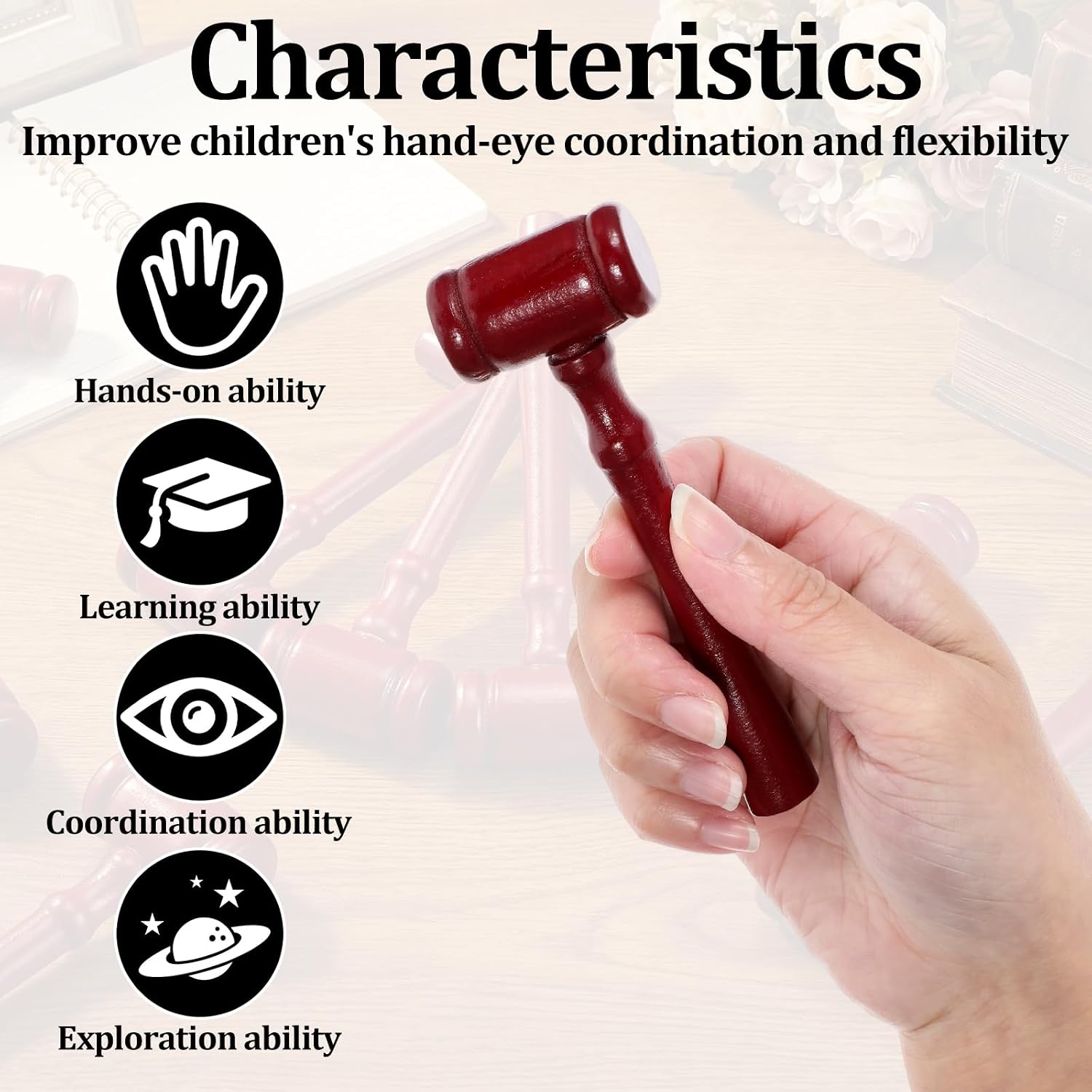 4pcs Mini Gavel Handmade Judge Gavel Wooden Judge Hammers Mallets Courtroom Gavel Prop Costume Accessories for Meetings Auction Club Presidents Courtroom Simulations (13cm/5inch) image 4