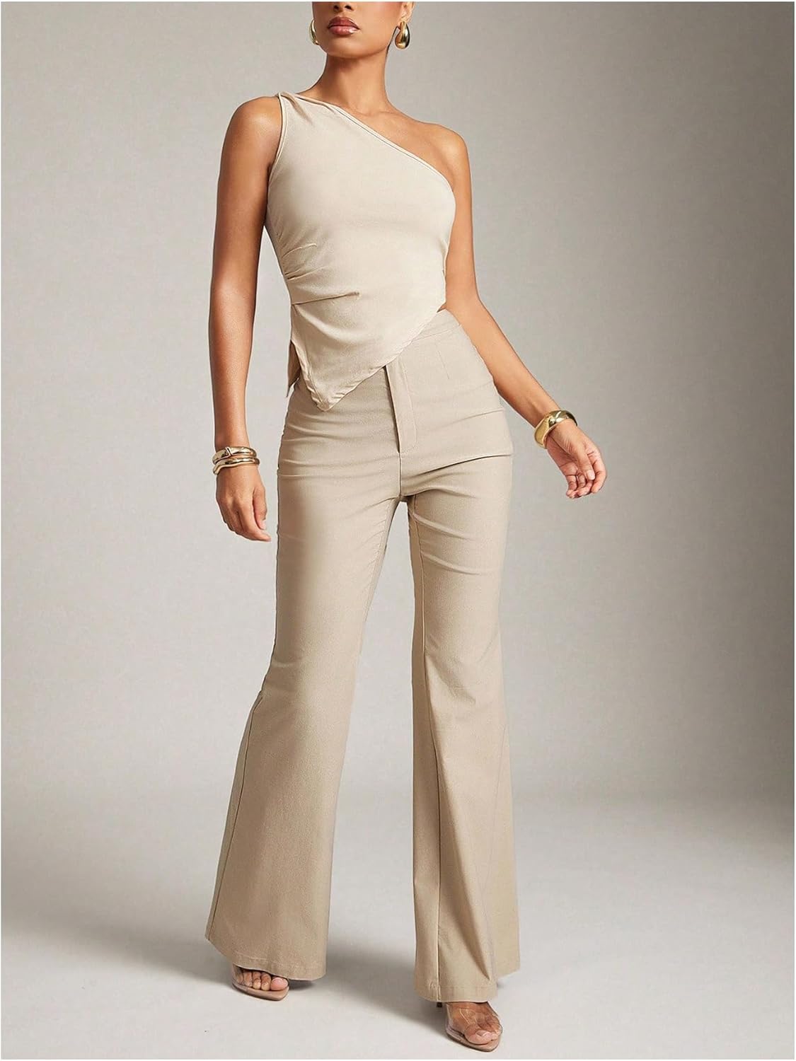 Women's Elegant Flare Dress Pants High Waisted Stretchy Work Office Trousers