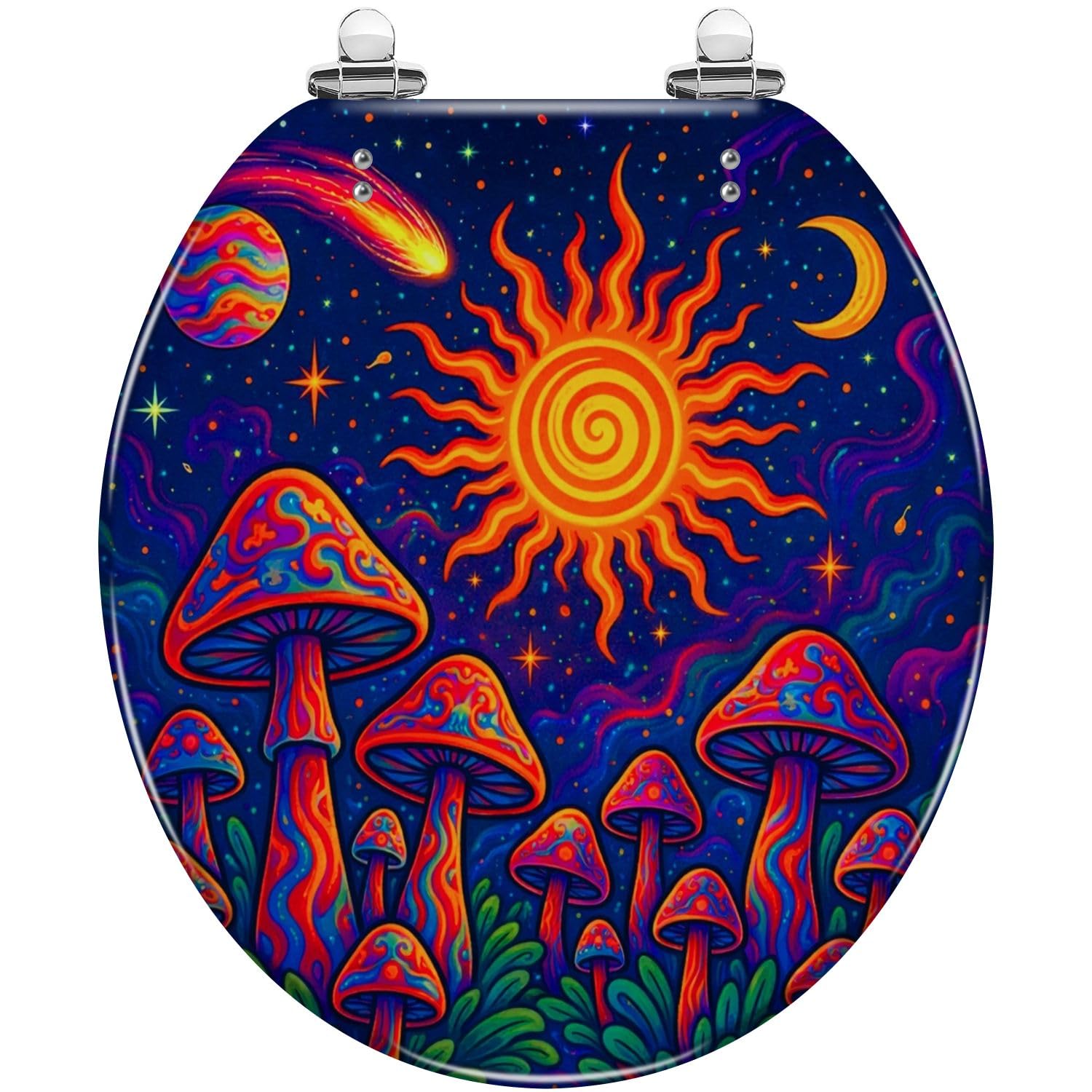 Psychedelic Resin Toilet seat, Adjustable, Lightweight, Durable, Portable, User-Friendly, Compact, Decorative, Vibrant, Mushroom, Landscape