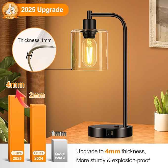 Set de 2 Lámparas de Mesa Táctil Industrial con USB y Enchufe miniatura 6