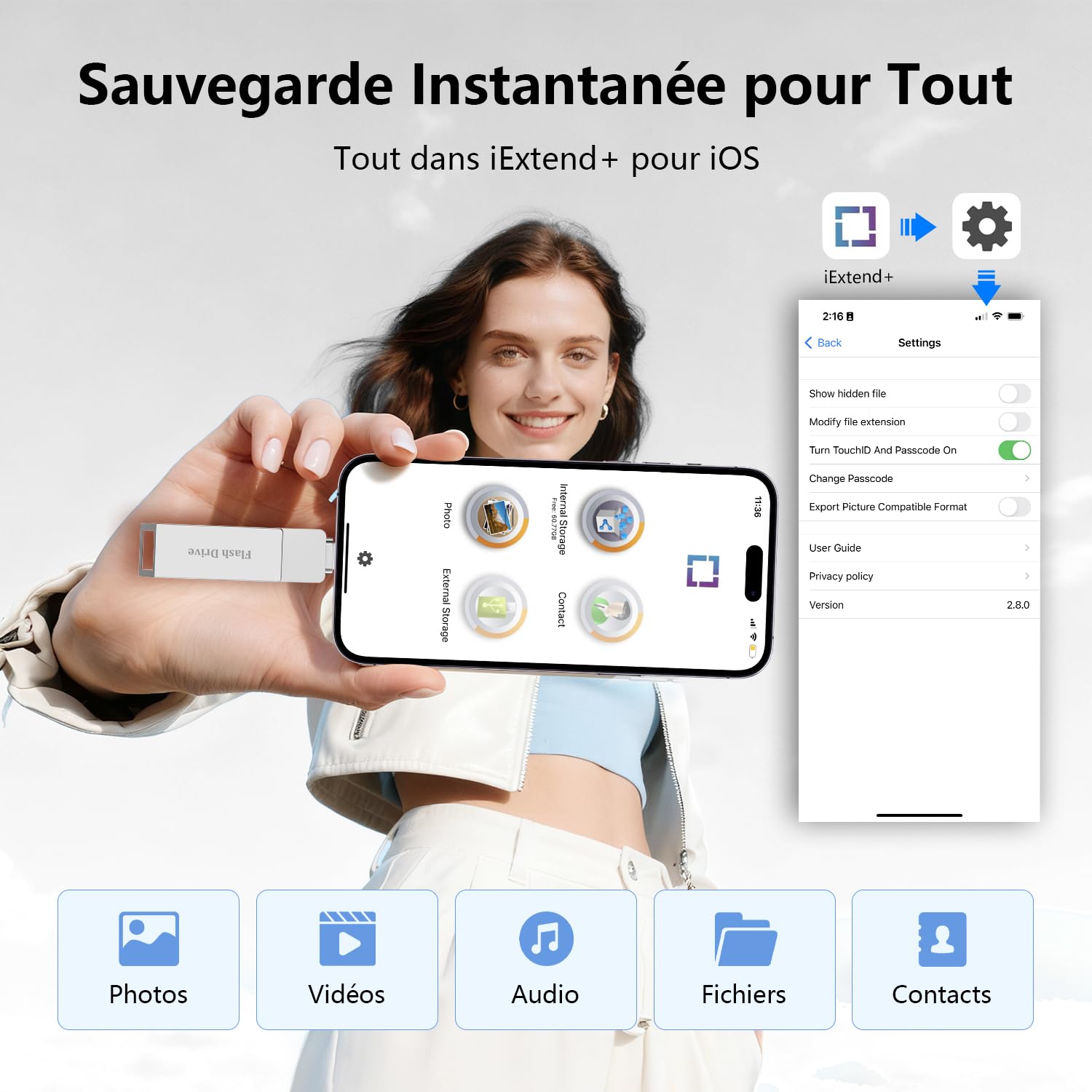 MFi Cle USB 256 Go pour iPhone, Clé USB C, Lightning,Stockage Réel | 3 en 1 Clef USB pour iPhone,iPad,Android OTG Telephone,Mac,PC,Stockage Externe Flash Drive Transfert Photos,Vidéos,Données