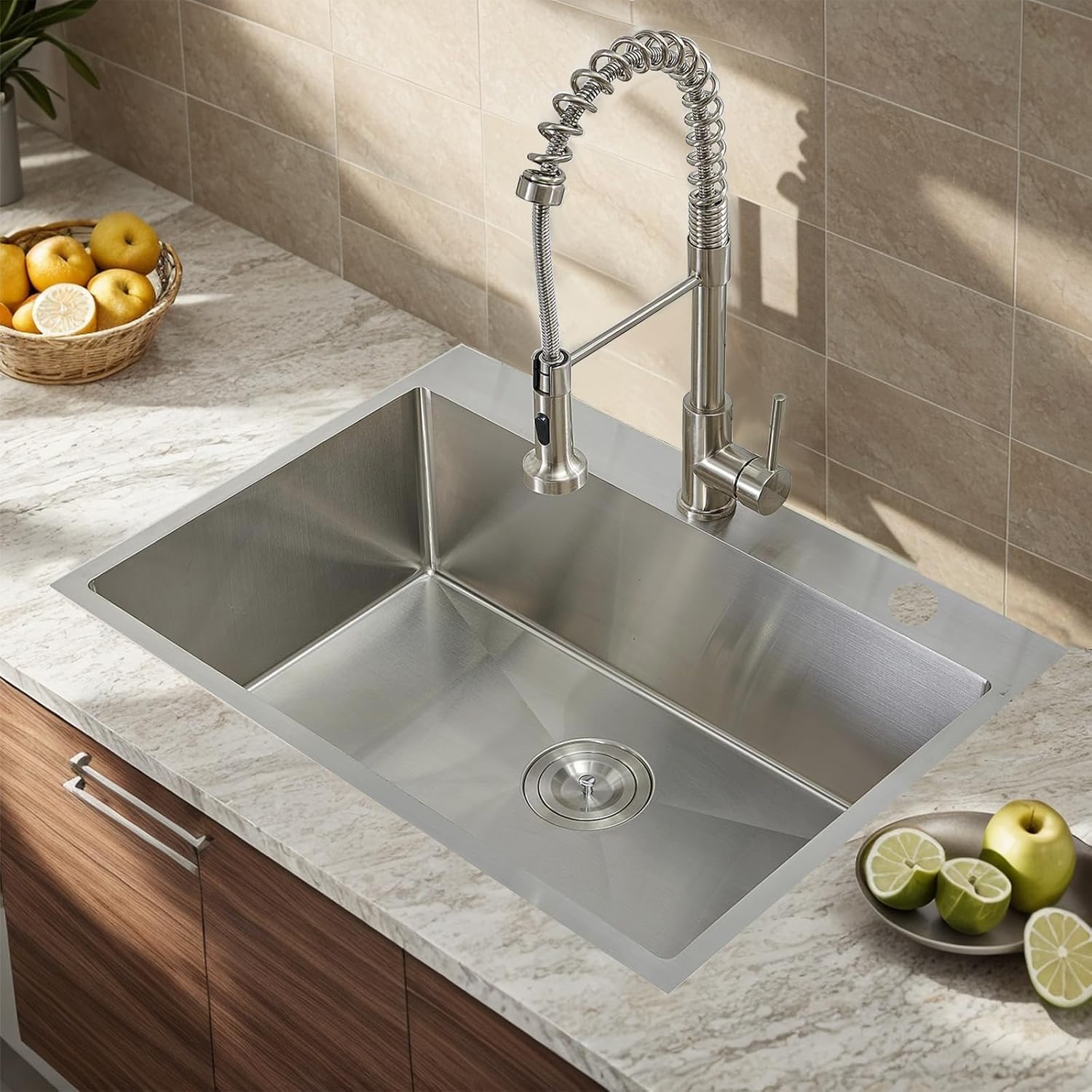 Comllen 33 x 22 inch Drop in Kitchen Sink, 33 inch Topmount Stainless Steel Sink, 18 Gauge T304 Single Bowl Kitchen With Strainer