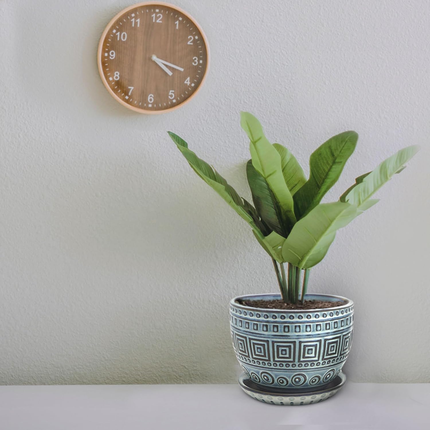 Ceramic Plant Pots. Flower Pots for Plants. Planter Pots with Drainage Holes and Saucers for Indoor Plants. 5.5 inches Wide, 4.3 inches Deep. Set of 2.