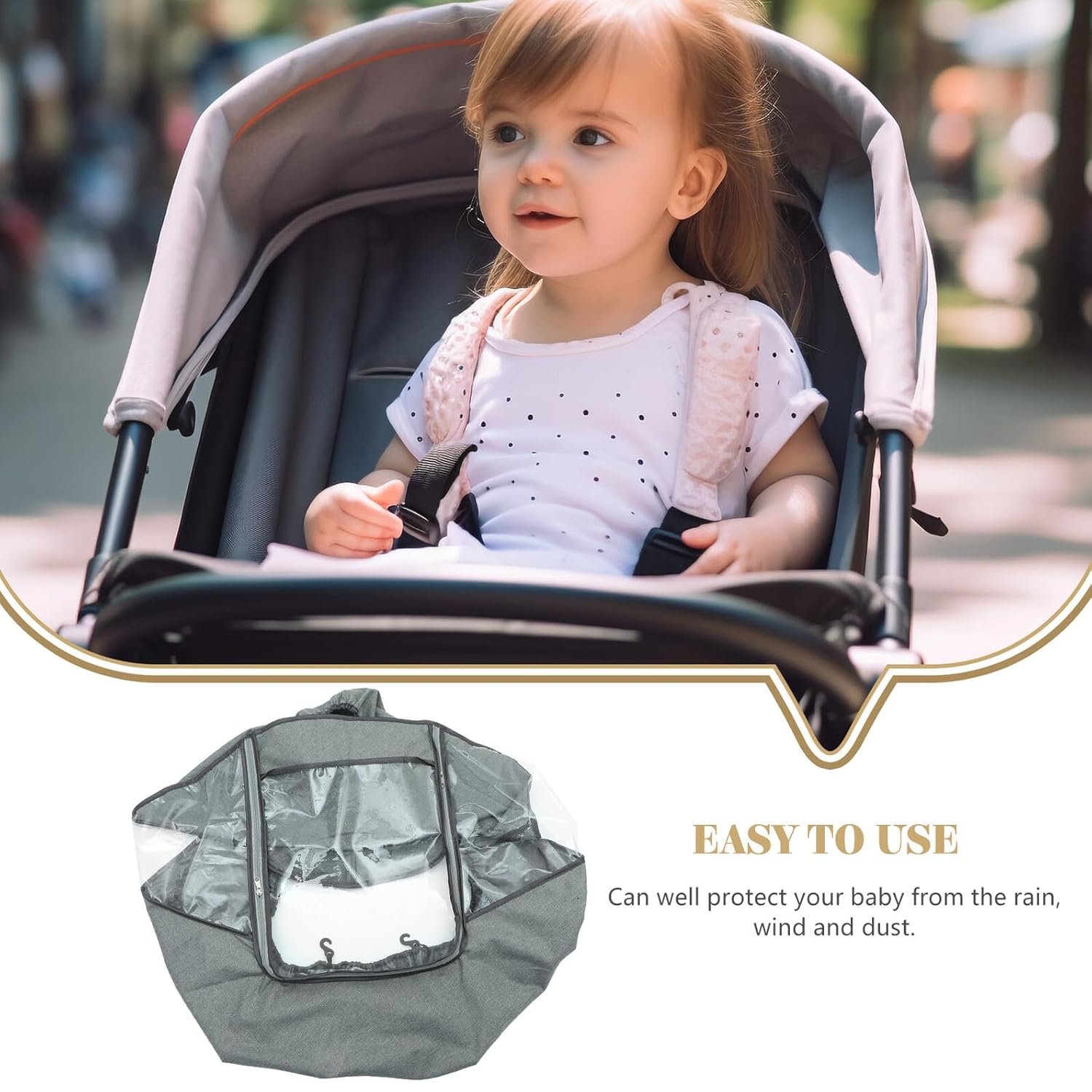 Windproof Stroller Rain Cover Grey Carriage Shield Fit Outdoor Weather Protection Easy to Carry and Store