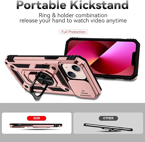 Miniatura 9 de Hitaoyou Funda para iPhone 13 Mini, funda para iPhone 13 Mini con funda para cámara y soporte, grado militar, a prueba de golpes, resistente, funda