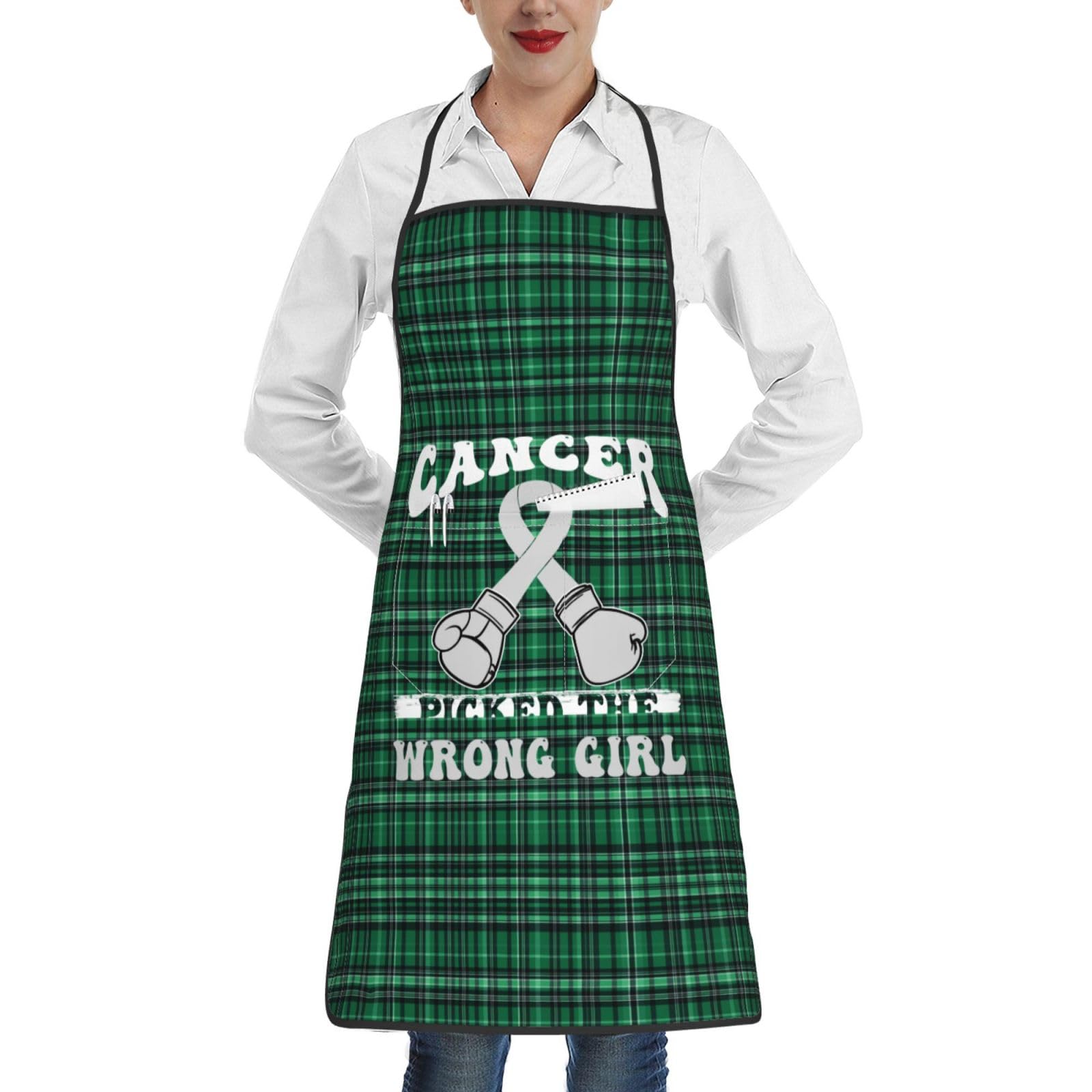 nopicsn Cancer Picked The Wrong Girl Parkinson's Cancer Apron for cooking with Pockets Women Men Kitchen Chef Funny Aprons