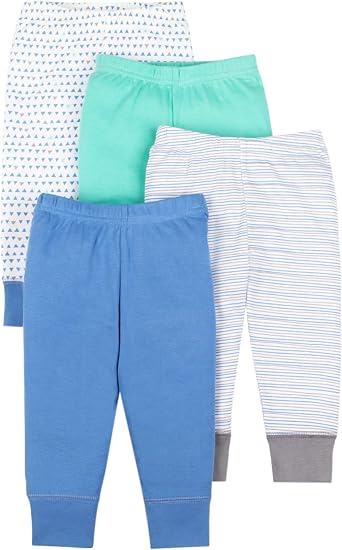 Lamaze Baby Boys Super Combed Natural Cotton Pull on Jogger Pants, 4 Pack