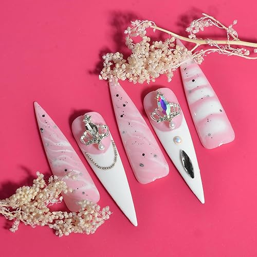 Miniatura 7 de Weilusi - 30 dijes de uñas 3D, corona de Weilusi para arte de uñas, diamantes de imitación de metal de lujo, corona de plata, diamantes de